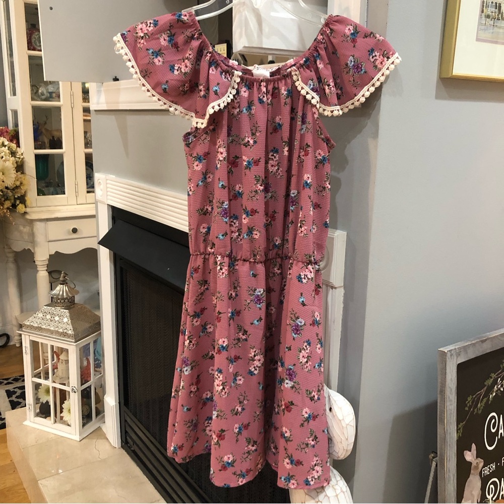 Girls Izzy & Addie Floral Flower Mauve Blush Pink Crochet Sun Dress